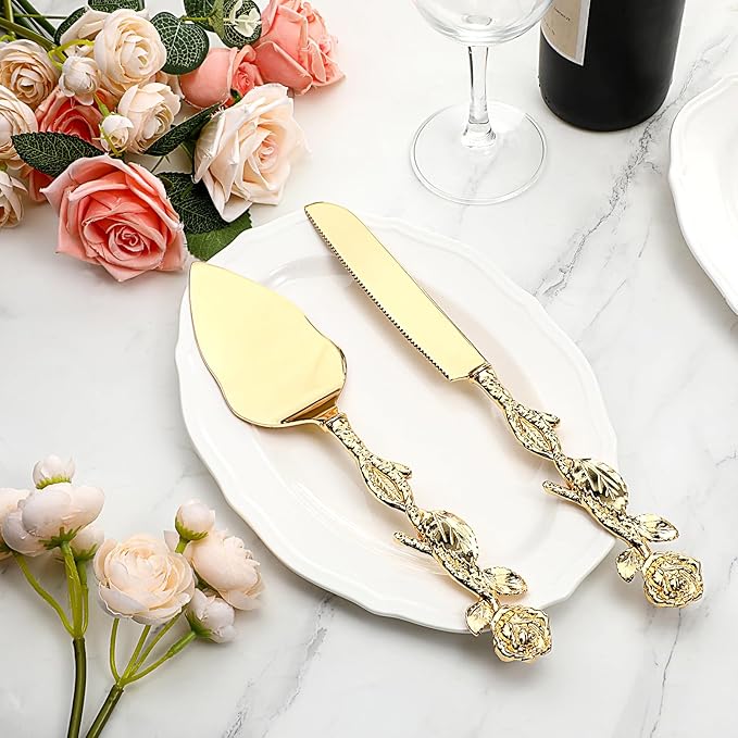 Cake Cutting Set for Wedding, Personalized Gold Cake Knife and Server Set - Image 5