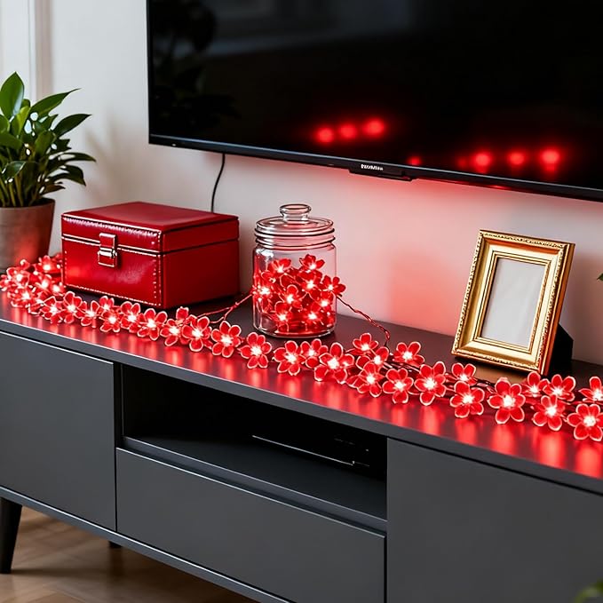 Cherry Blossom Flower String Lights, 100 led 33 feet 8 Mode Plug in Fairy Lights - Image 7