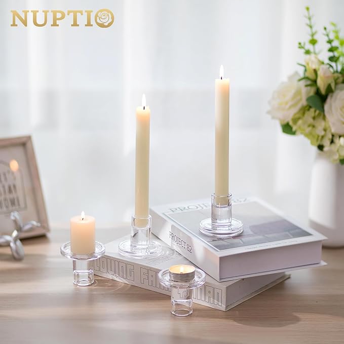 NUPTIO Glass Candle Stick Holder: Set of 10 Clear Small Taper Candlestick - Image 9