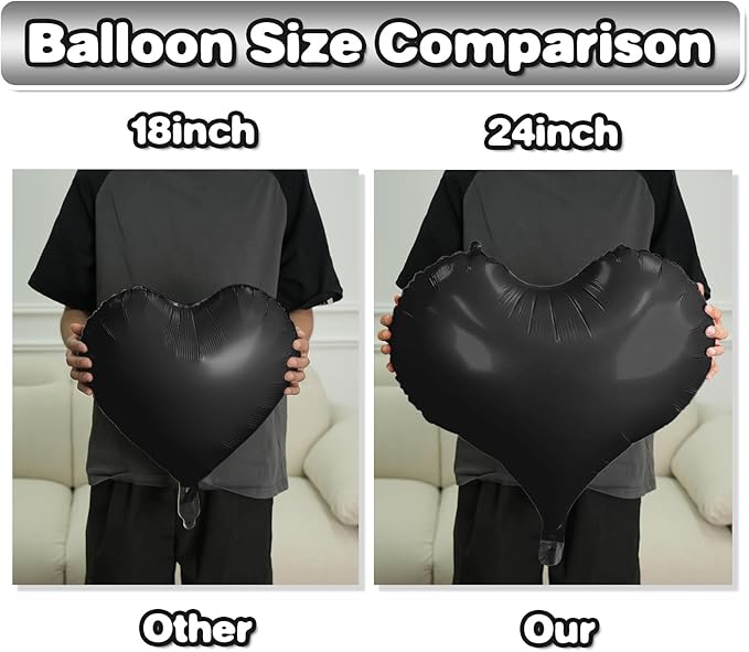 Black Heart Balloons, 24Inch Large Black Heart Foil Balloons - Image 3