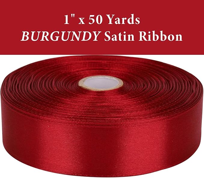 1 Inch Burgundy Satin Ribbon 50 Yards Solid Fabric Ribbons - Image 2