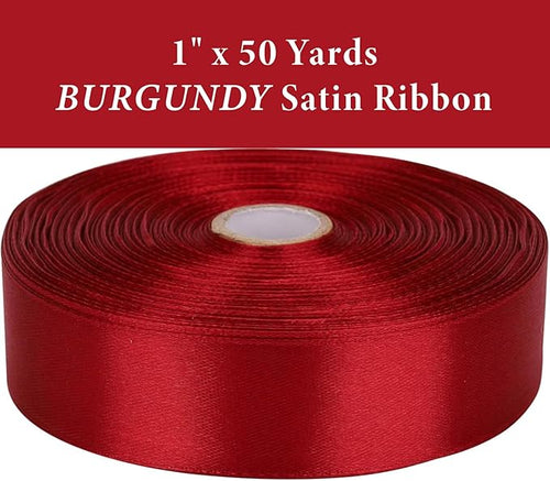 1 Inch Burgundy Satin Ribbon 50 Yards Solid Fabric Ribbons - Image 2