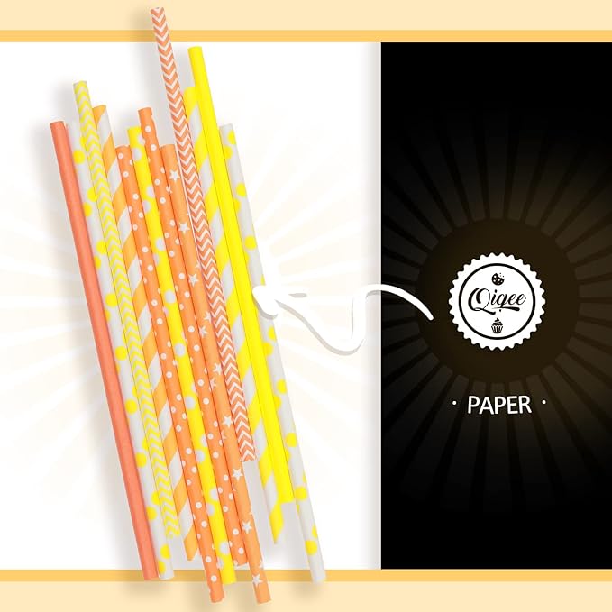 Yellow Orange Paper Straws for Drinking Yellow Disposable Straws 150pcs - Image 5
