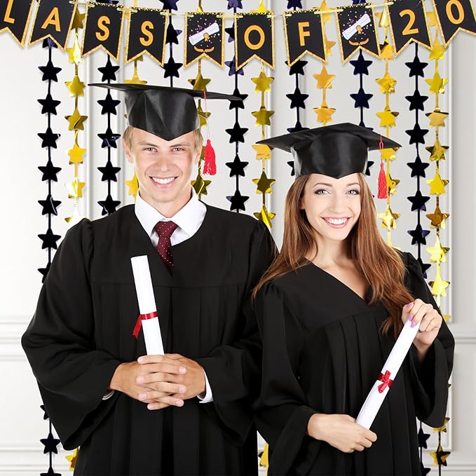 LOLStar Black and Gold Star Birthday Party Decorations 2Pack 3.3X6.6 ft Golden - Image 2