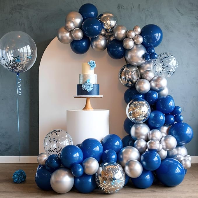 Blue and Silver Balloons, 12 Inch Navy Blue Balloons, Pearl Blue Metallic - Image 7