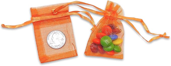TheDisplayGuys 48-Pack 2" x 2-3/4" Orange Sheer Organza Gift Bags - Image 3
