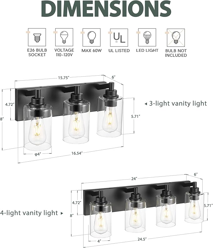 4-Light Bathroom Light Fixtures, Modern Vanity Lighting Fixtures Over Mirror - Image 4