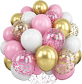 Balloons Pink Gold Confetti, 60 Packs 12 Inch Pink White Metallic Gold Balloon by Togvu