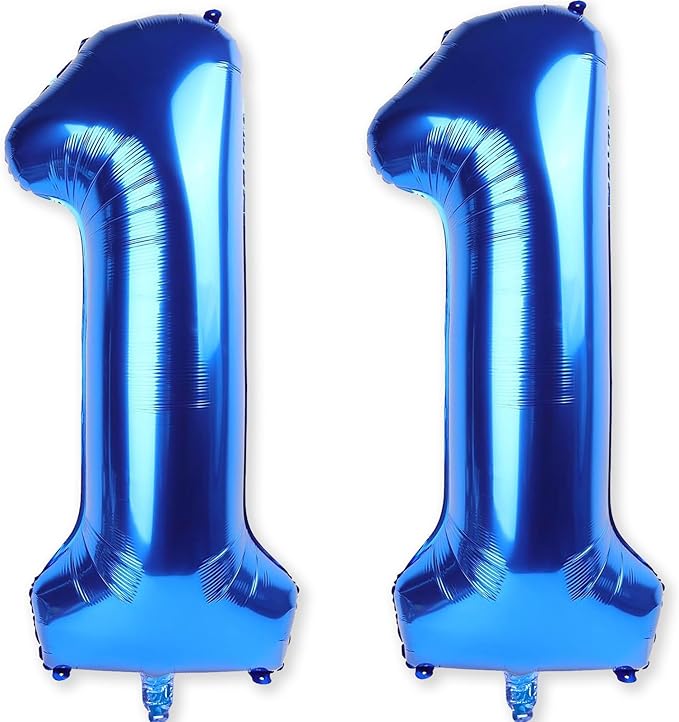 11 Balloon Number Birthday, Giant Navy Blue Number 1 & 1 Helium Foil Balloons by KAINSY