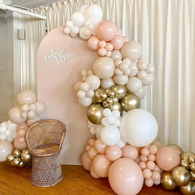 White Sand Gold Balloons Set, 12 Inch Double Stuffed Blush Beige Boho Party - Image 5