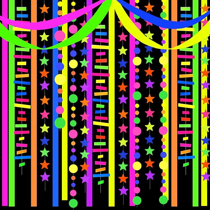 703feet UV Paper Neon Garland Neon Streamers Glow in The Dark Glow Party - Image 5