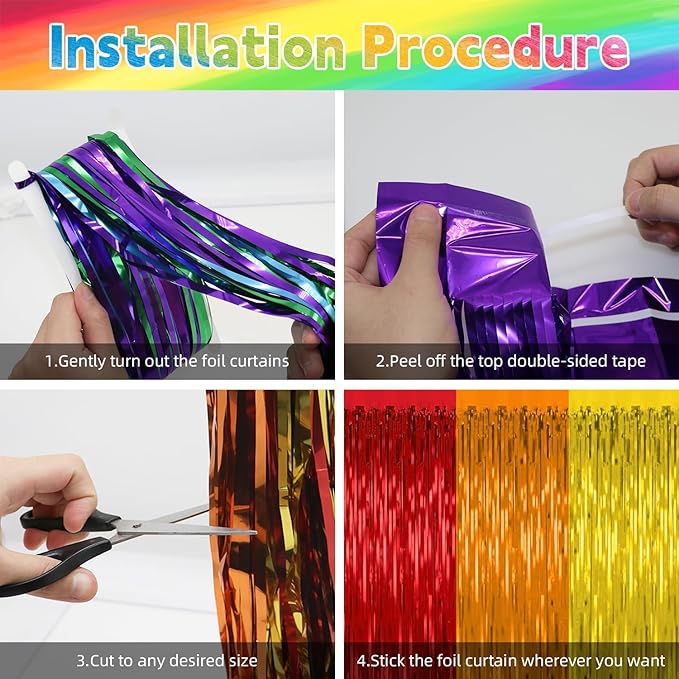 4 Pack Rainbow Backdrop Curtains, 3.28 Ft x 6.56 Ft Rainbow Party Decorations - Image 3