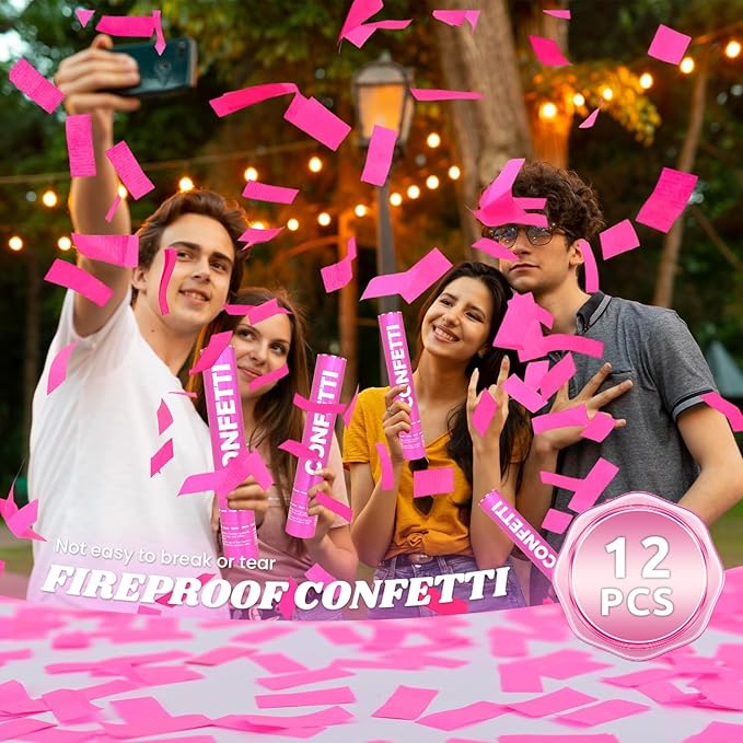 Confetti Cannon Pink Biodegradable Confetti Poppers 12Pack Party Poppers - Image 5