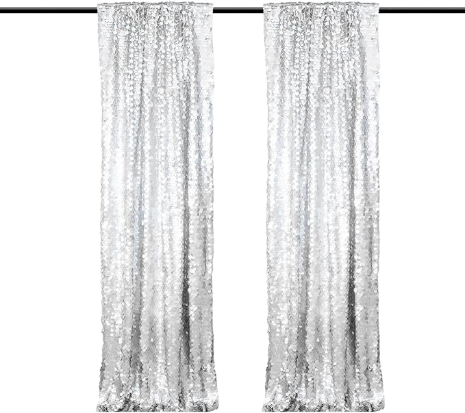 JYFLZQ Silver Payette Sequin Backdrop Curtains 4ft x 8ft 2 Panels Shimmer Wall by JYFLZQ
