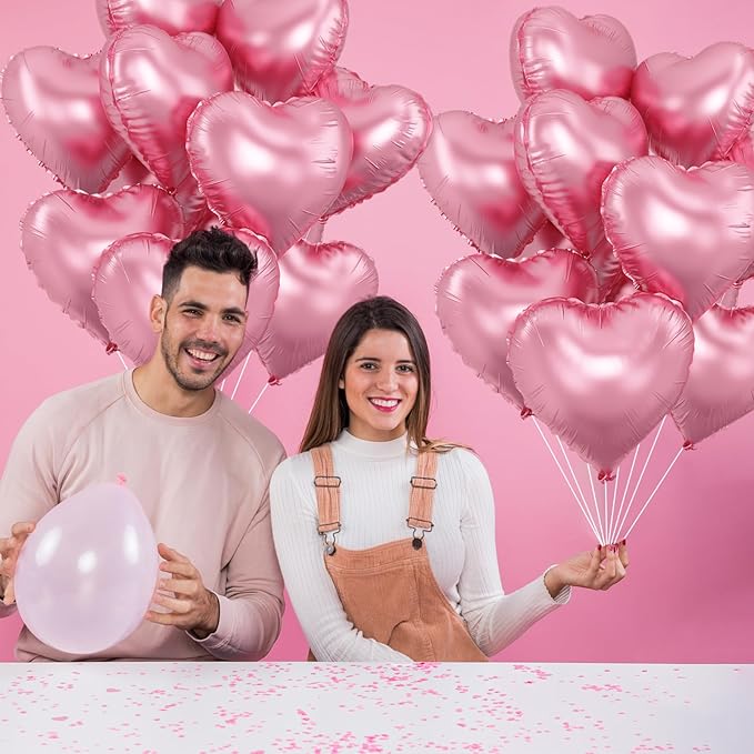 Pink Heart Balloons, 18Inch Pearl Pink Helium Balloon - Image 6