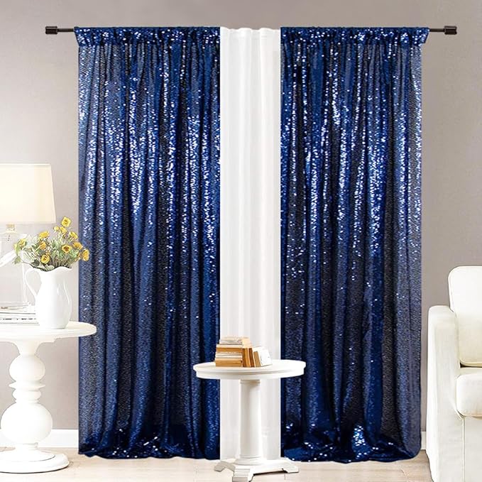 Eternal Beauty Navy Blue Sequin Backdrop Curtains, Shimmer Back Drop - Image 5