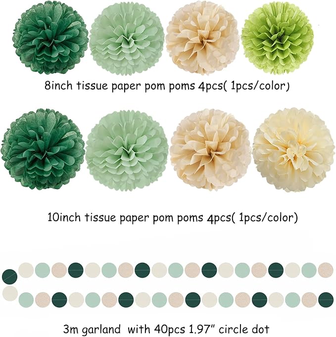 Sage-Olive Green Champagne-Gold Party Decorations - Image 2