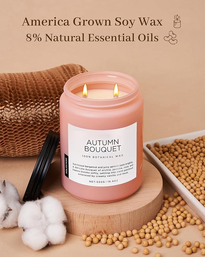 M&SENSE Fall Candle Autumn Flower Scented, Large 19.4oz Natural Soy Wax 110 - Image 5