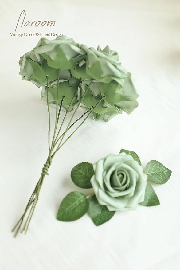 Floroom Artificial Flowers 25pcs Real Looking Elf Green Foam Fake Roses - Image 6