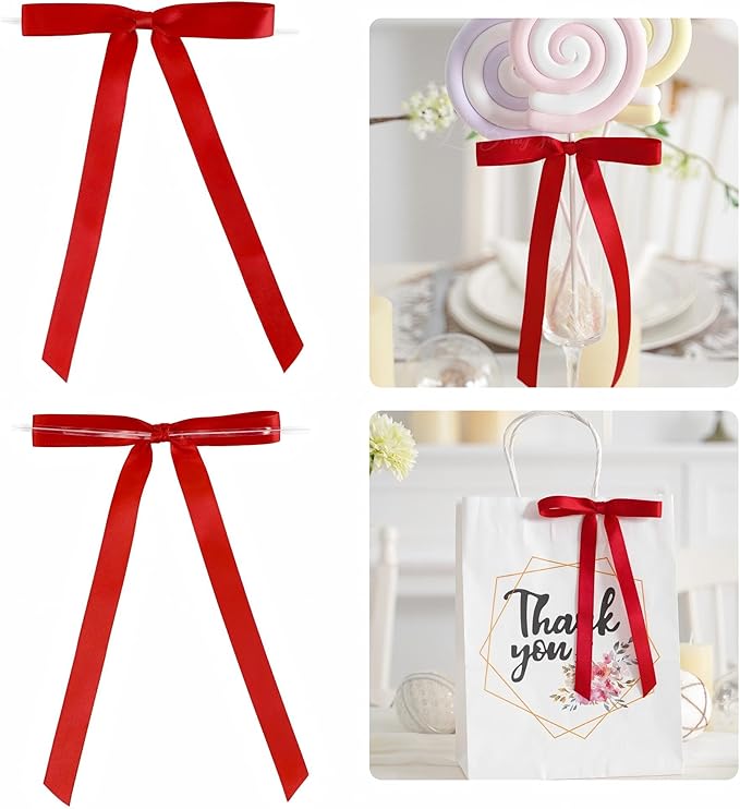50 PCs Red Bow 5 Inch Long Tail Bows by LiBongTa