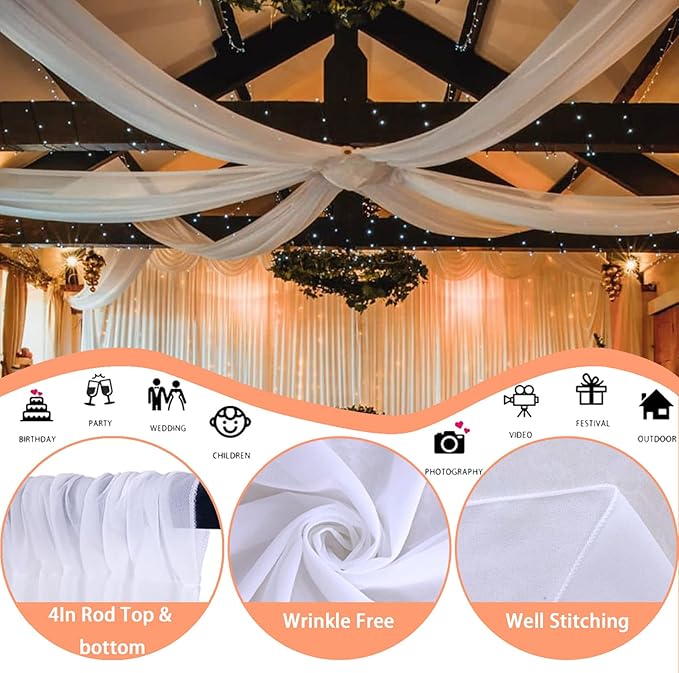 FUHSY 5FTx30FT Wedding Ceiling Drapes White Ceiling Drapes - Image 3