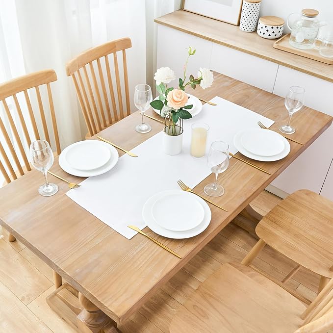 2 Pack White Small Short Table Runner 12 x 36 Inch Solid Color Runners Coffee - Image 2