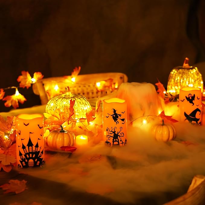Homemory Halloween Candles, Battery Operated Decals Plastic LED Pillar Candles - Image 2