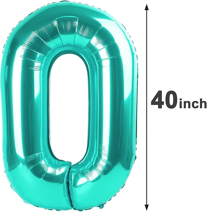 Teal Blue Helium Number Balloon 40 Inch, Giant Foil Teal Blue Number 0 Birthday - Image 2