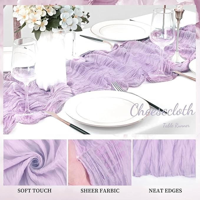 20 Pack Lilac Cheesecloth Table Runner 10FT Rustic Gauze Cheese Cloth Table - Image 3