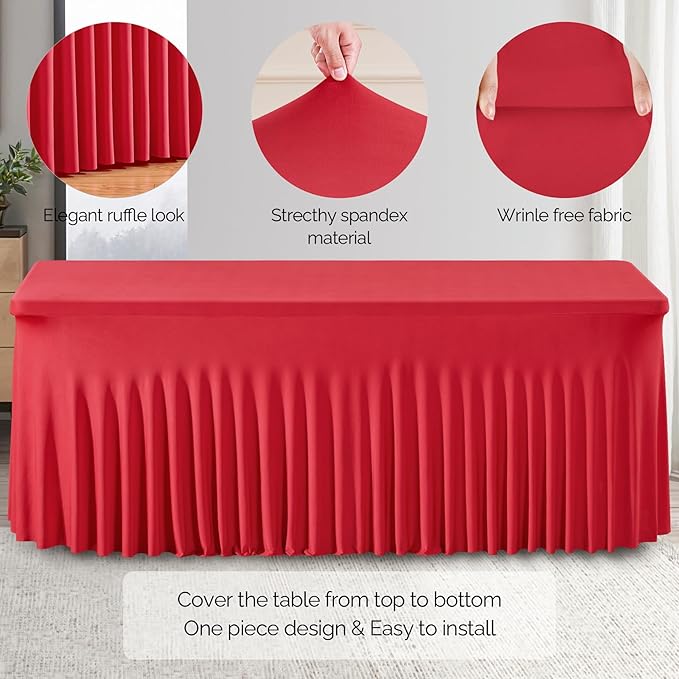 Wish Care 2 Pack Red Spandex Table Clothes - Image 2