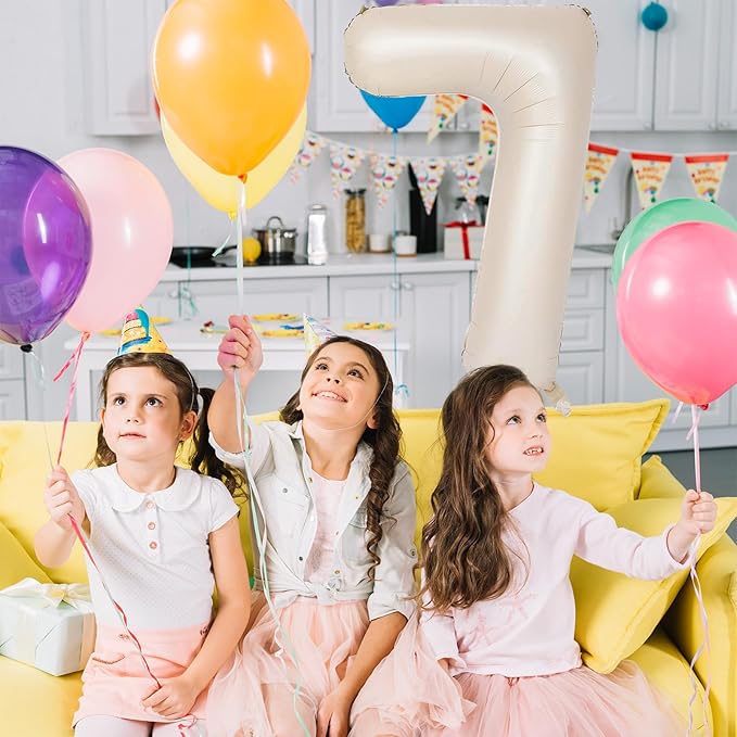 40 Inch Cream Number 7 Balloon, Digital 7 Helium Balloon - Image 6