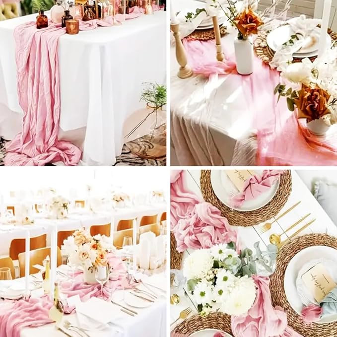Pink Cheesecloth Table Runner -21*120Inch Long Boho Wedding Table Decor - Image 6