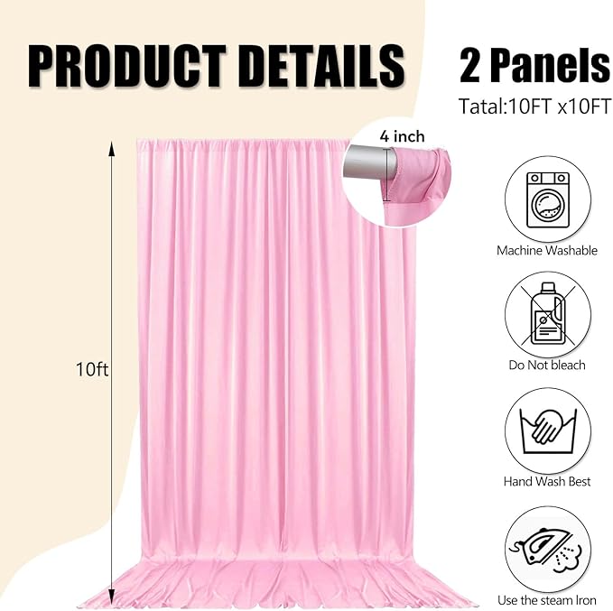 10ft x 10ft Rose Pink Backdrop Curtains - Image 2