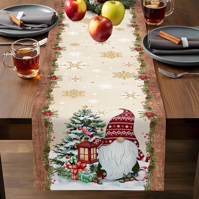 Christmas Gnomes Cotton Linen Table Runner - Image 7