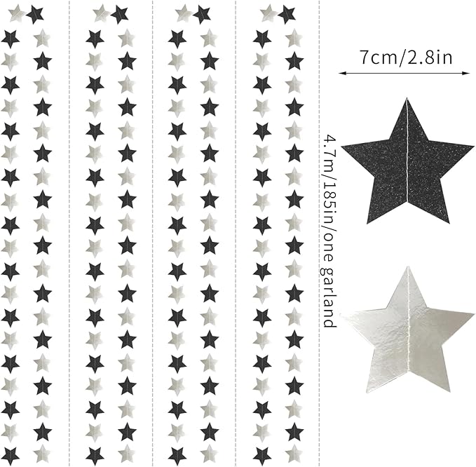 Black-Silver Birthday Graduation Party-Decorations Garland - 62ft Glitter - Image 2