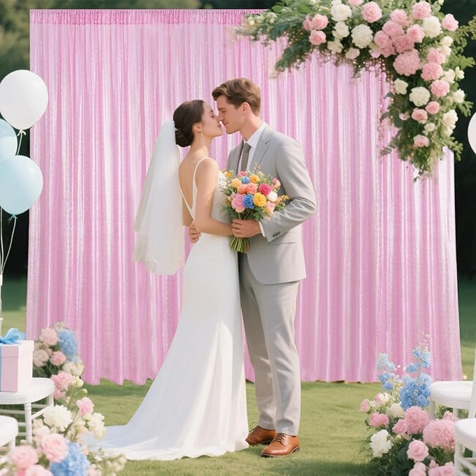 Matte Pink Sequin Backdrop Curtain 4 Pieces 2FTx8FT Glitter Photography Backdrop - Image 6