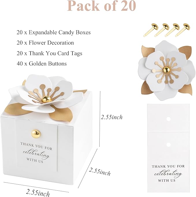 FEIYI 20 PCS Candy Boxes, 3 In 1 White Favor Boxes - Image 2