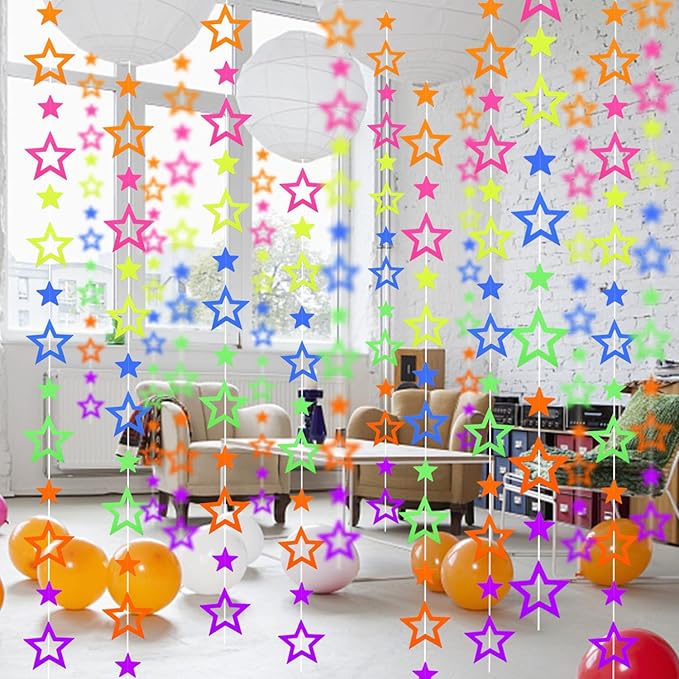 126feet UV Paper Garland Hollowed Star Neon Streamers Black Light Decorations - Image 4