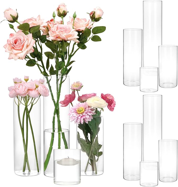 CEWOR 12pcs Glass Cylinder Vase 4, 11.8 Inch Glass Candle Holder Clear Vases by CEWOR