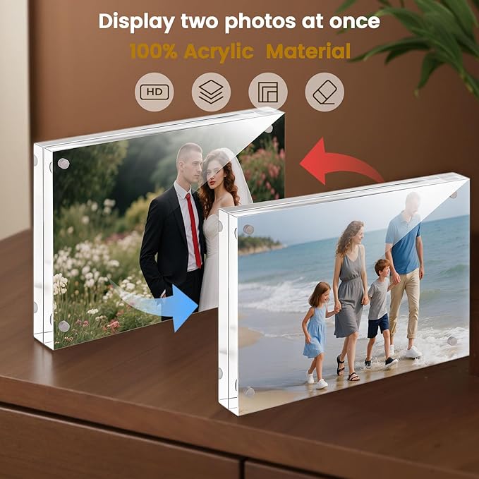JOHOUSE 2 Pack 5 x 7 Acrylic Picture Frames, Double Sided Magnetic Photo Frames - Image 6