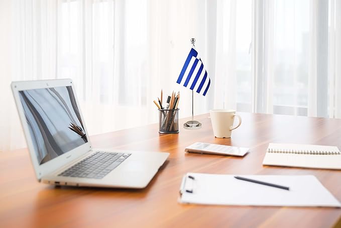 Greece Greek Deluxe Desk Flag Set Small Mini Miniature Greece Greek Table - Image 3