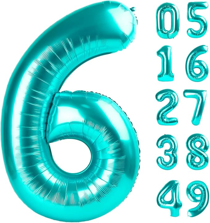 40 Inch Teal Blue Mylar Foil Number 6 Birthday Balloon, Digital Balloons by Upgesy