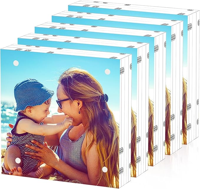 HELPLEX 5 Pack 8x8 Acrylic Picture Frames, 24mm Thicker Square Frameless Clear by HELPLEX