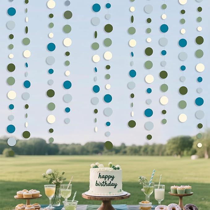 Sage Green and Dusty Blue Party Decorations Polka Dots Garlands Hanging Paper - Image 4