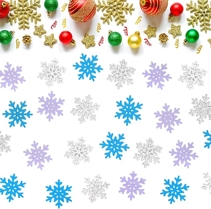 200PC Winter Wonderland Birthday Decorations Silver Blue Purple Snowflake - Image 6