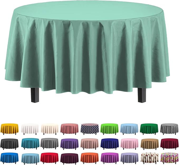 Party Solids Pack Of 12 Premium Plastic Tablecloth 84 Inch Round Table Cover by Exquisite