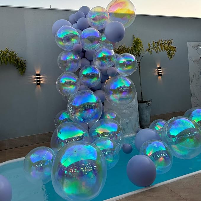 6Pcs Iridescent Foil Balloons, 22Inch Clear 4D Round Ball Balloon and Explosion - Image 6