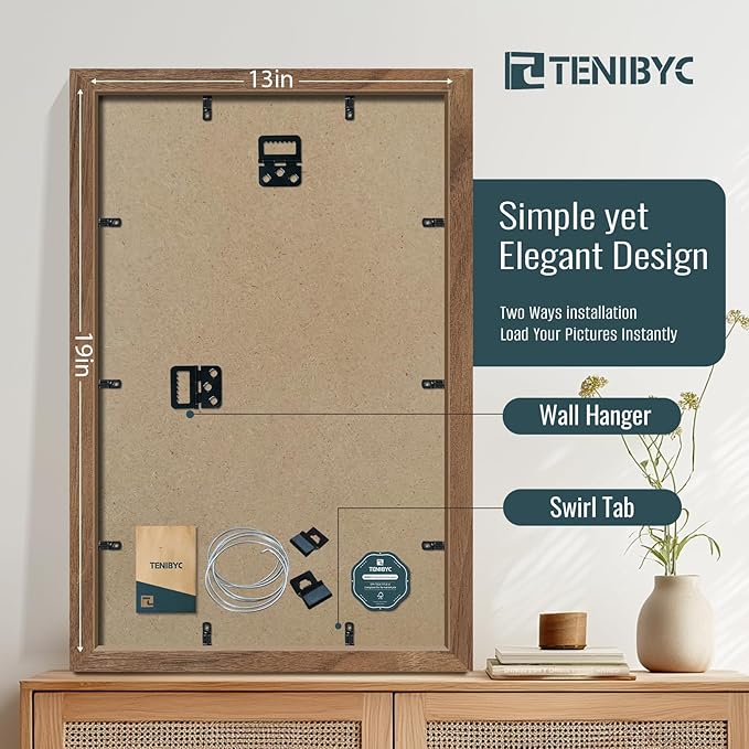 13x19 Picture Frame Set of 4, Textured Walnut Wood & HD Tempered Glass - Image 3
