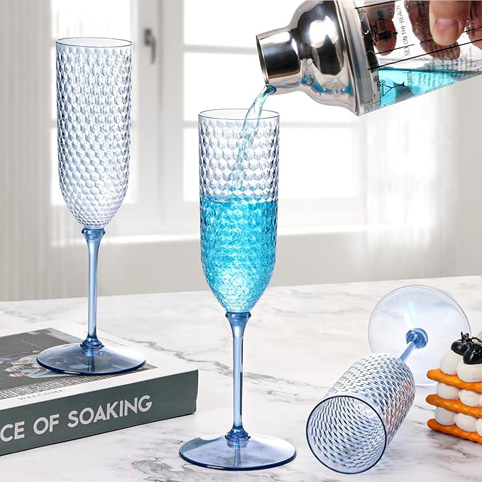 XUWAIDSGN 100 Pack Blue Detachable 2 piece Champagne Flutes 5.5 Oz Unbreakable - Image 4