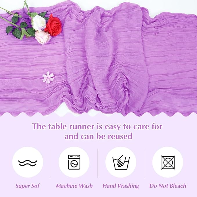 Light Purple Cheesecloth Table Runner -21*120Inch Long Boho Wedding Table Decor - Image 4